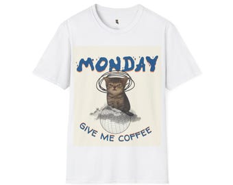 Maglietta con stampa "Gatto Grumpy Monday Coffee" / Maglietta con grafica "Gattino sarcastico"