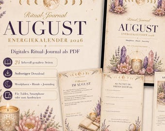 Ritual-Journal August 2026 – Energiekalender mit Mondphasen und Ritualen | Affirmationen | Kristall und Dankbarkeit | Schutz & Tradition