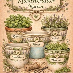 植木鉢デザインの印刷可能なハーブカード｜生花やドライフラワー用のボタニカルカード｜DIYナチュラルデコレーション用のハーブセット3種類（PDF形式）