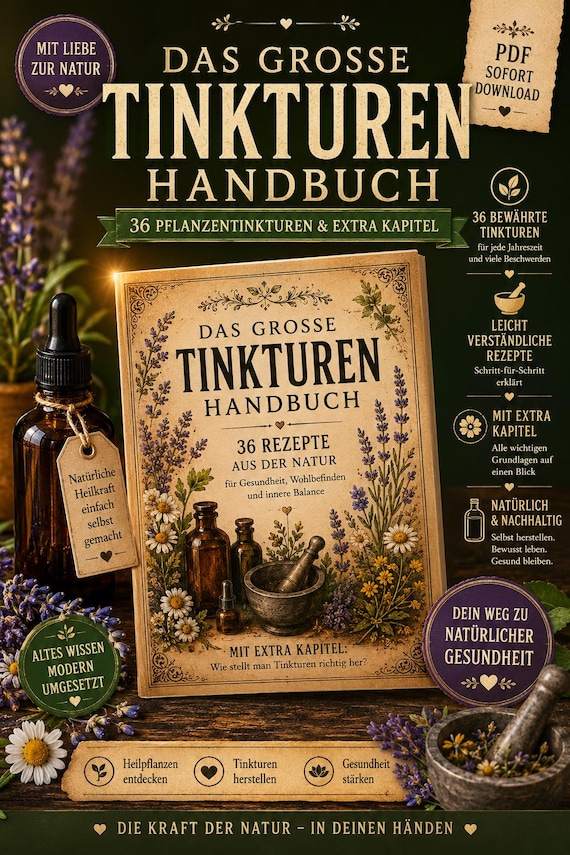 Tinkturen Sammlung PDF | 36 Kräutertinkturen & Heilpflanzen Rezepte | Naturheilkunde | Kräuterbuch | DIY Hausmittel Anleitung