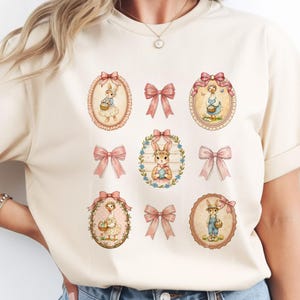 Lapin de Pâques noeud cadres PNG, conception de sublimation de chemise coquette, sac fourre-tout vintage PNG