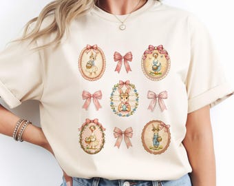 Easter Bunny Bow Frames PNG, Coquette Shirt Sublimation Design, Vintage Tote Bag PNG