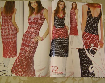 Maxi Lace dress in Crochet pattern magazine Duplet Crochet Home Study school Ukrainian tutorial issue 122