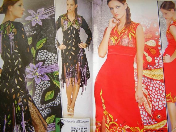 Red Black Dress Vest in Crochet pattern magazine Duplet 106 Self Study tutorial