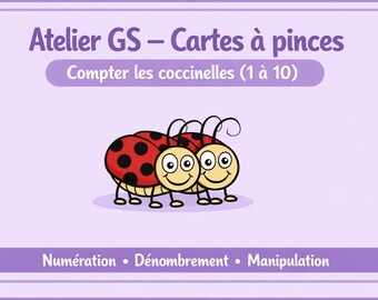 Atelier GS – Cartes à pinces : Compter les coccinelles (1 à 10) - Numération et dénombrement