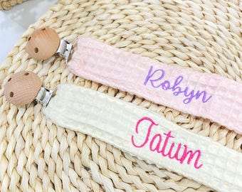 Custom Monogram Pacifier Holder, Gentle Embroidered Design, Cozy Baby Shower Gift for Newborn