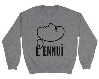 L'ENNUI-sweater – minimalistische grafische ronde hals – op krimpen geïnspireerde trui – sweater met Franse quote – trui met esthetieklijnkunst