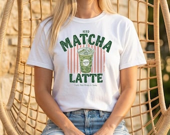 Camiseta Matcha Latte para Niñas, Camiseta Matcha Helada Bonita para Niñas, Camiseta Estética de Bebida, Camiseta Gráfica de Moda, Camiseta de Verano para Niñas