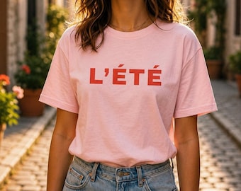 L'Été Graphic T-Shirt | French Slogan Tee | Oversized Pink Summer Top | Aesthetic Cotton T-Shirt