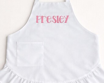 Custom Ruffled Children's Apron | Personalized Name Embroidery, Monogrammed Kids Baking Wear