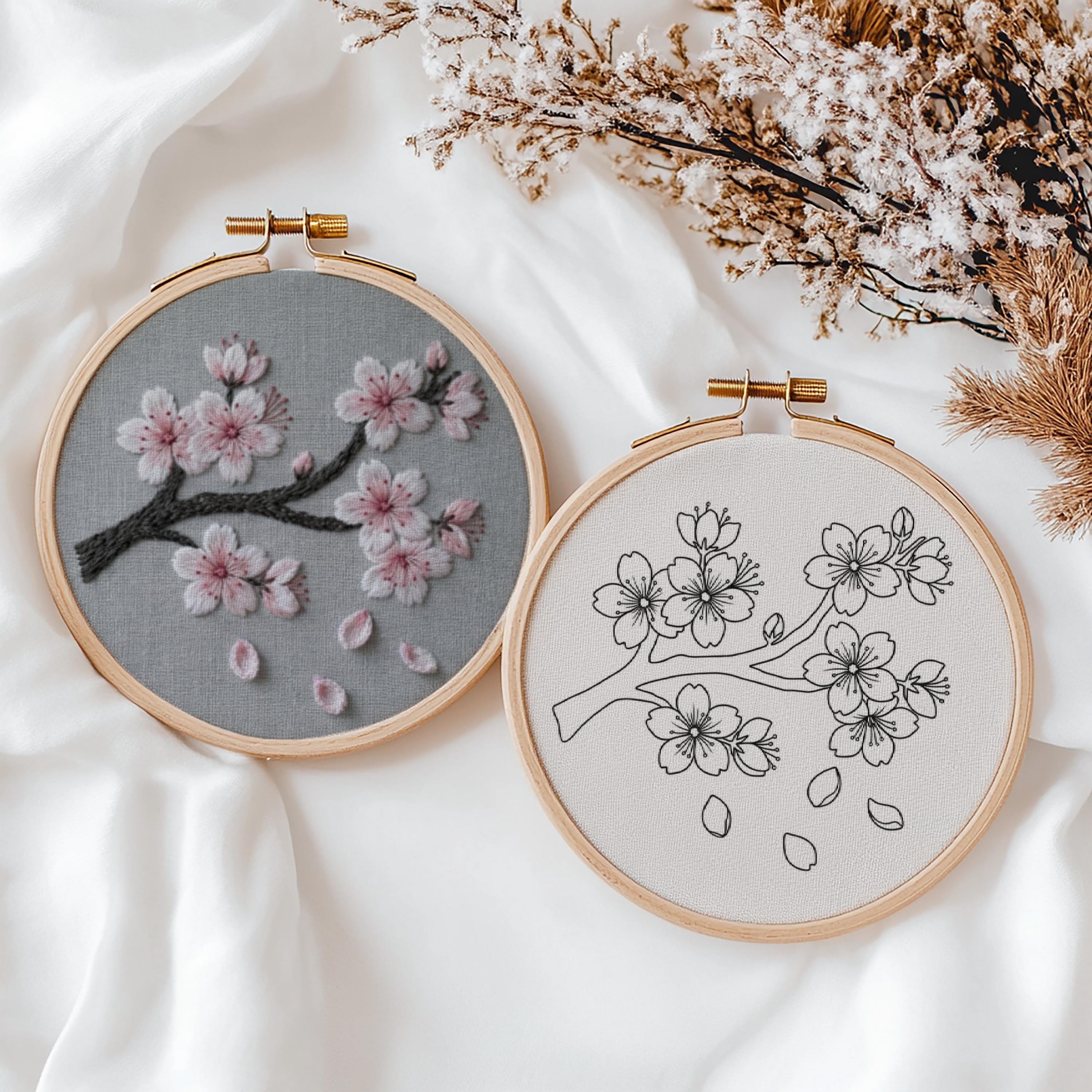 Cherry Blossom Hand Embroidery Pattern PDF, Sakura Branch Hoop Art ...