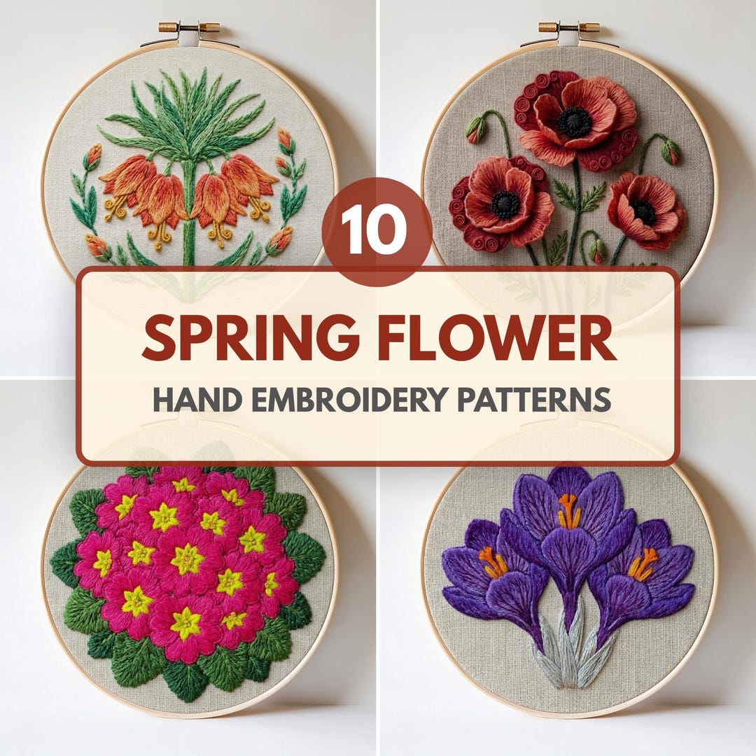 Spring Flower Embroidery Pattern Bundle, 10 Floral Designs (PDF ...
