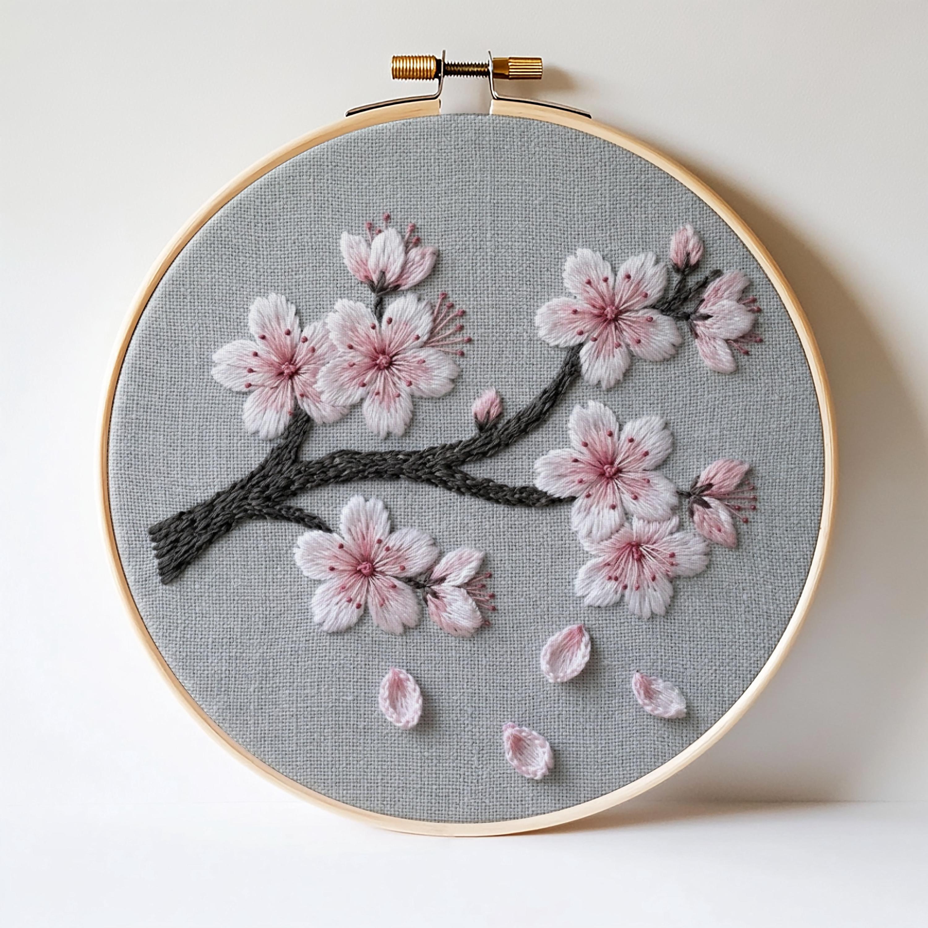 Cherry Blossom Hand Embroidery Pattern PDF, Sakura Branch Hoop Art ...