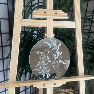 Harmony Koi – Hand-Etched Decorative Mirror | Zen Fish Wall Art | Minimalist Japanese Inspired Mirror (SOLD) image 1