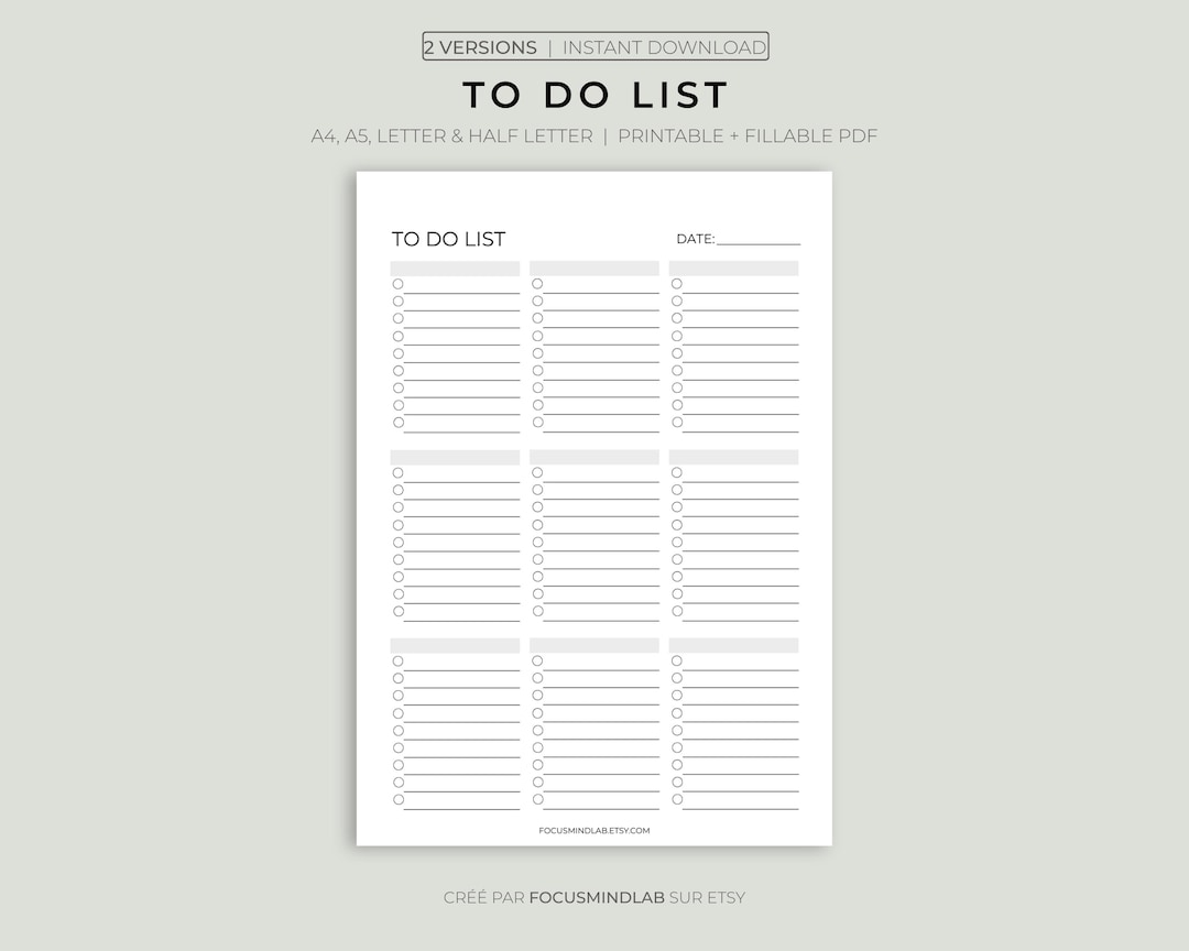 Printable To-do List | Printable Task List | Daily Planner ...