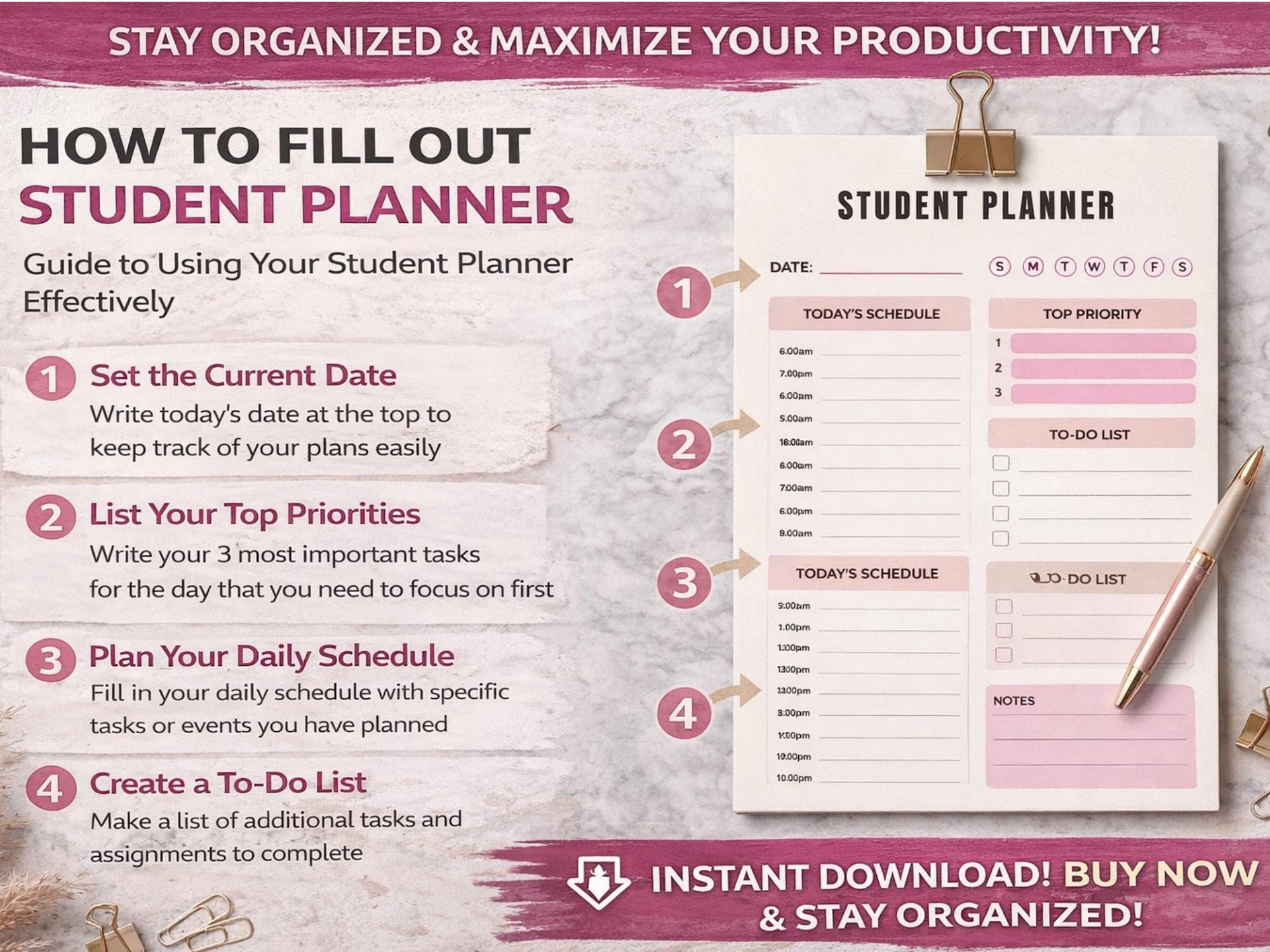 Student Study Planner Printable PDF | Student Planner 2026 | Study ...