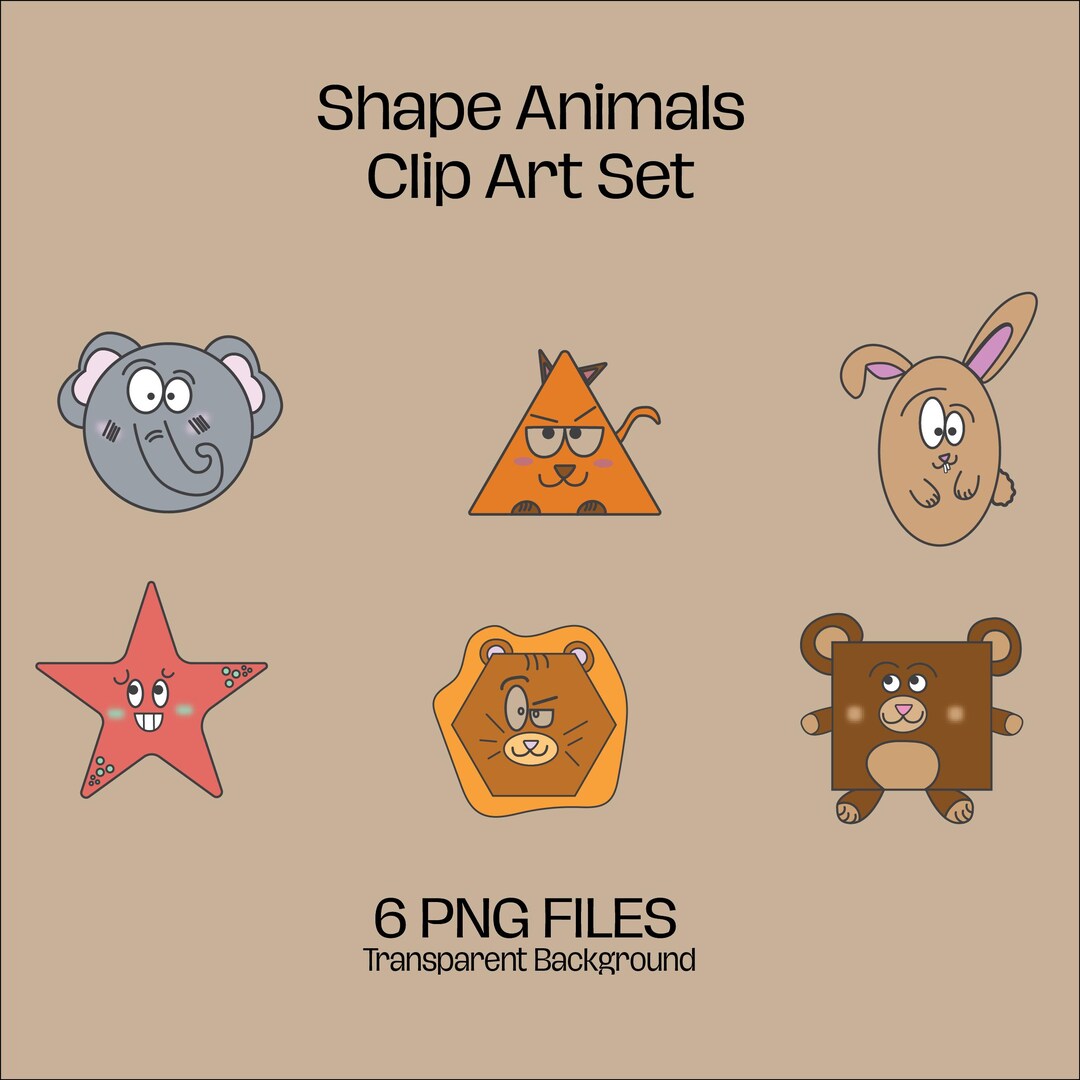 Shape Animals Clip Art Set | Cute Geometric Animals PNG | Kids Learning ...
