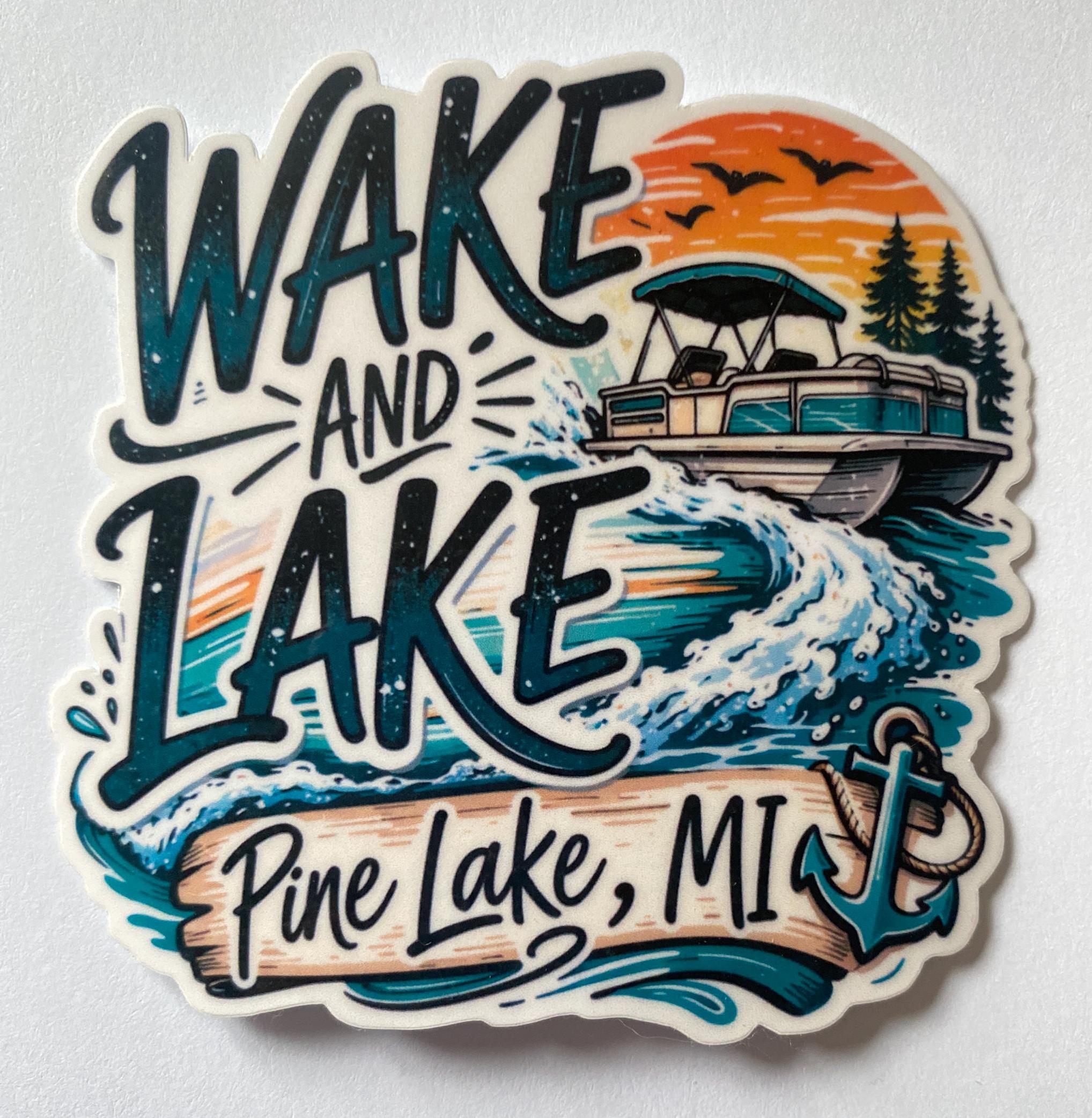 Lake Sticker Designs Custom Lake Name Sticker | Wake & Lake Pontoon Boat Decal | Michigan ...