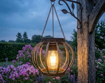 Solar Hanging Lantern with Projection, Hollow Metal Outdoor Light, Decorative Garden Landscape Lamp, Waterproof Patio & Balcony Lighting
