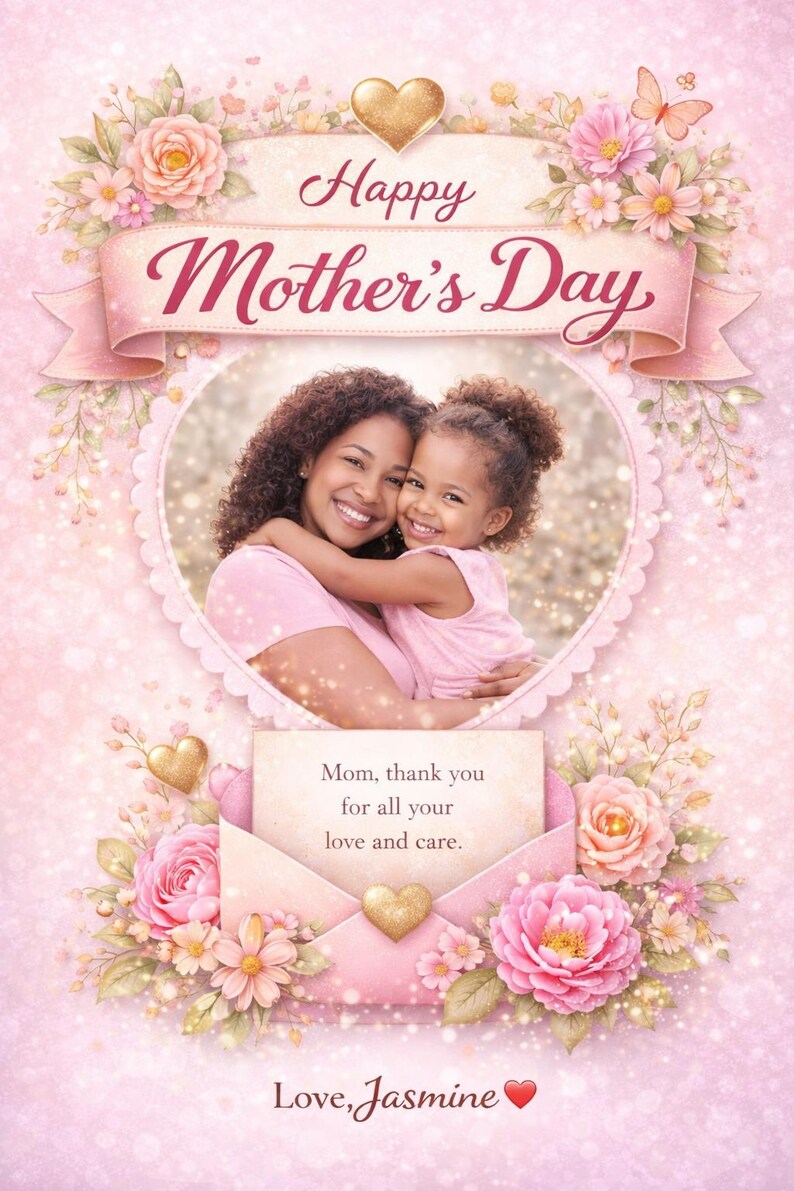 Happy Mother’s Day Card Printable, Custom Photo Mom Card, Floral Mother ...