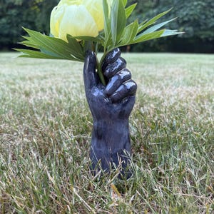 Hand Vase Ceramic Flower Holder | Gothic Cottagecore Decor | Black Pottery Bud Vase | Unique Gift for Mom | Floral Sculpture