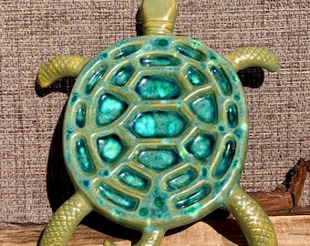 Turtle Trivet | Handmade Ceramic, Melting Glaze, Kitchen Decor, Hot Pad