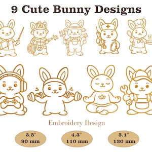 Bunny Machine Embroidery Designs Bundle – 9 Professional Outlines (Digital Download)