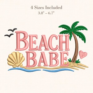 Beach Babe Embroidery Design, Summer Vacation Machine Embroidery File, Tropical Beach Embroidery Pattern, Coastal Girl PES Design