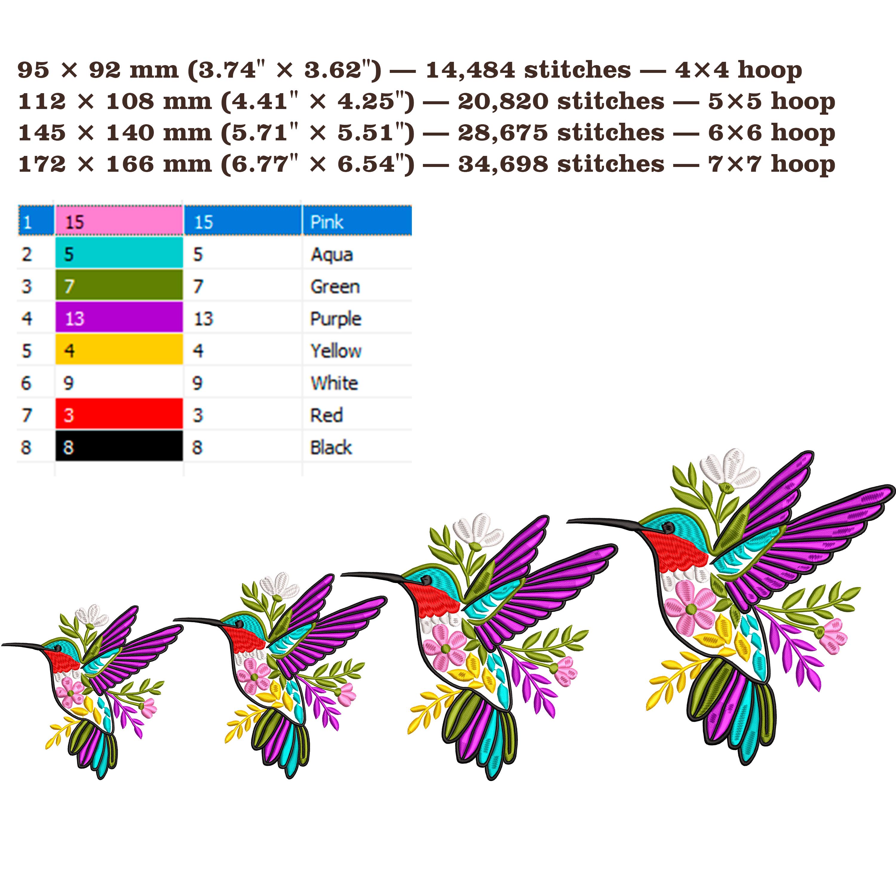 Patterns For Hummingbirds Floral Hummingbird Embroidery Design, Colorful Bird Pattern (instant ...
