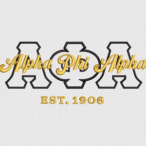 Diseño de bordado Alpha Phi Alpha, archivo de puntada de escudo de letras de fraternidad griega, patrón de máquina de hermandad