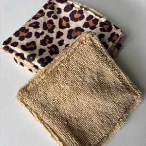 Lot de 4 Lingettes démaquillantes lavables léopard – coton réutilisable – lingettes zéro déchet – reusable makeup remover pads – fait main