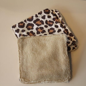 Toallitas desmaquillantes lavables con estampado de leopardo – Discos de algodón de bambú reutilizables – Hechos a mano – Paquete de 4, 6, 8 o 10 unidades