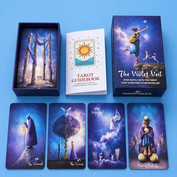 Violet Veil Tarot Deck With Guidebook, 78 Mystic Cards for