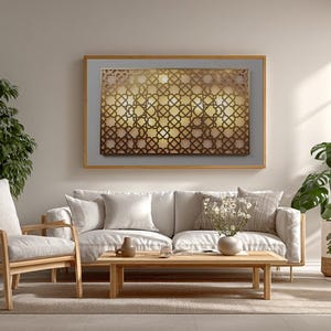 Diseño geométrico islámico para Samsung Frame TV, decoración arquitectónica Jali Mashrabiya dorada, descarga digital para Frame TV, regalo de Ramadán