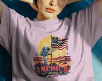 Camiseta Comfort Colors 1717 Astronauta Alunizaje, Camiseta Retro con Gráfico Patriótico