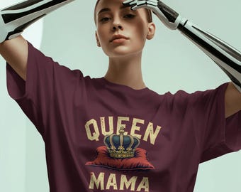 Camiseta Queen Mama, camiseta con estampado de corona futurista, ropa moderna para mamás.