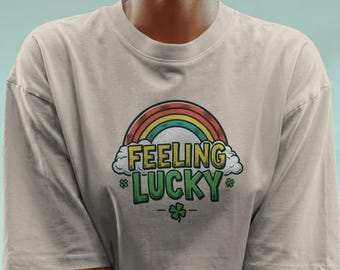 Camiseta retro con estampado de arcoíris y sentimiento de suerte, camiseta para el Día de San Patricio, top de estilo vintage.