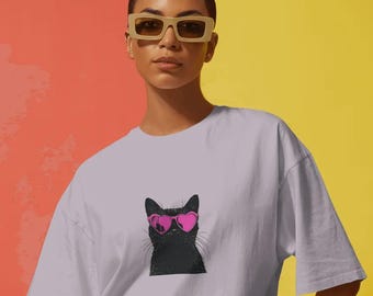 Comfort Colors 1717 Black Cat Heart Sunglasses Graphic Tee