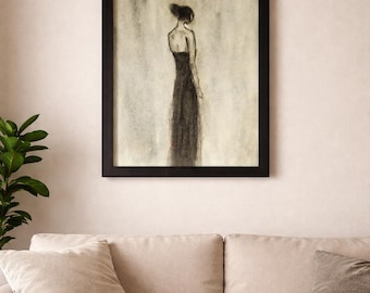 Elegance - A4 charcoal drawing of an women in black unframed