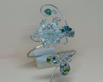 Turquoise Flower Arm Cuff, Elven Forest Jewelry, Adjustable Nature Inspired Bracelet, Festival Accessory