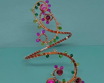 Betoverde, met draad omwikkelde armmanchet, handgemaakte fantasiesieraden, cadeau voor haar