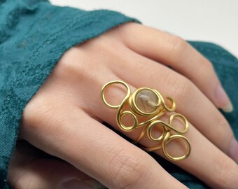 Gold Wire Wrapped Ring, Adjustable Statement Jewelry, Handmade, Statement piece