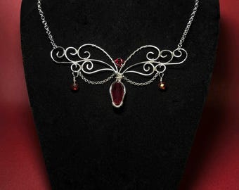 Silver Plated Teardrop Crystal Necklace, Victorian Gothic Vampire Statement Jewelry