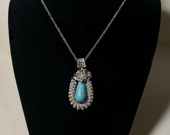 Wire Wrapped Turquoise Necklace Pendant, Boho Statement Jewelry, Gift For Her