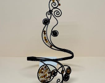 Gothic Wire Wrapped Arm Cuff, Elven Jewelry with Glass Beads, Adjustable Bicep Band