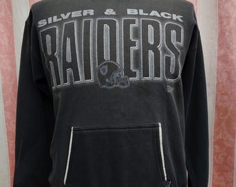 Felpa vintage anni '90 Los Angeles Raiders Salem Sportswear Front Row - Argento e nero - Prodotta negli Stati Uniti