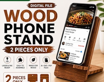 Wood Phone Stand CNC File | Laser Cut Minimal Desk Holder (ai, dxf, pdf)