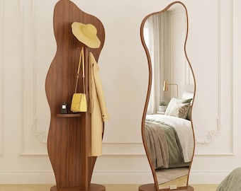 Organic Wavy Standing Mirror | Modern Wooden Entryway Furniture (Digital File)
