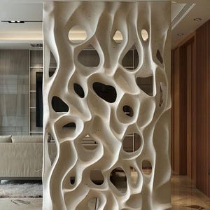 Skulptural organisk rumsavdelare, modern arkitektonisk väggpanel, inredningselement