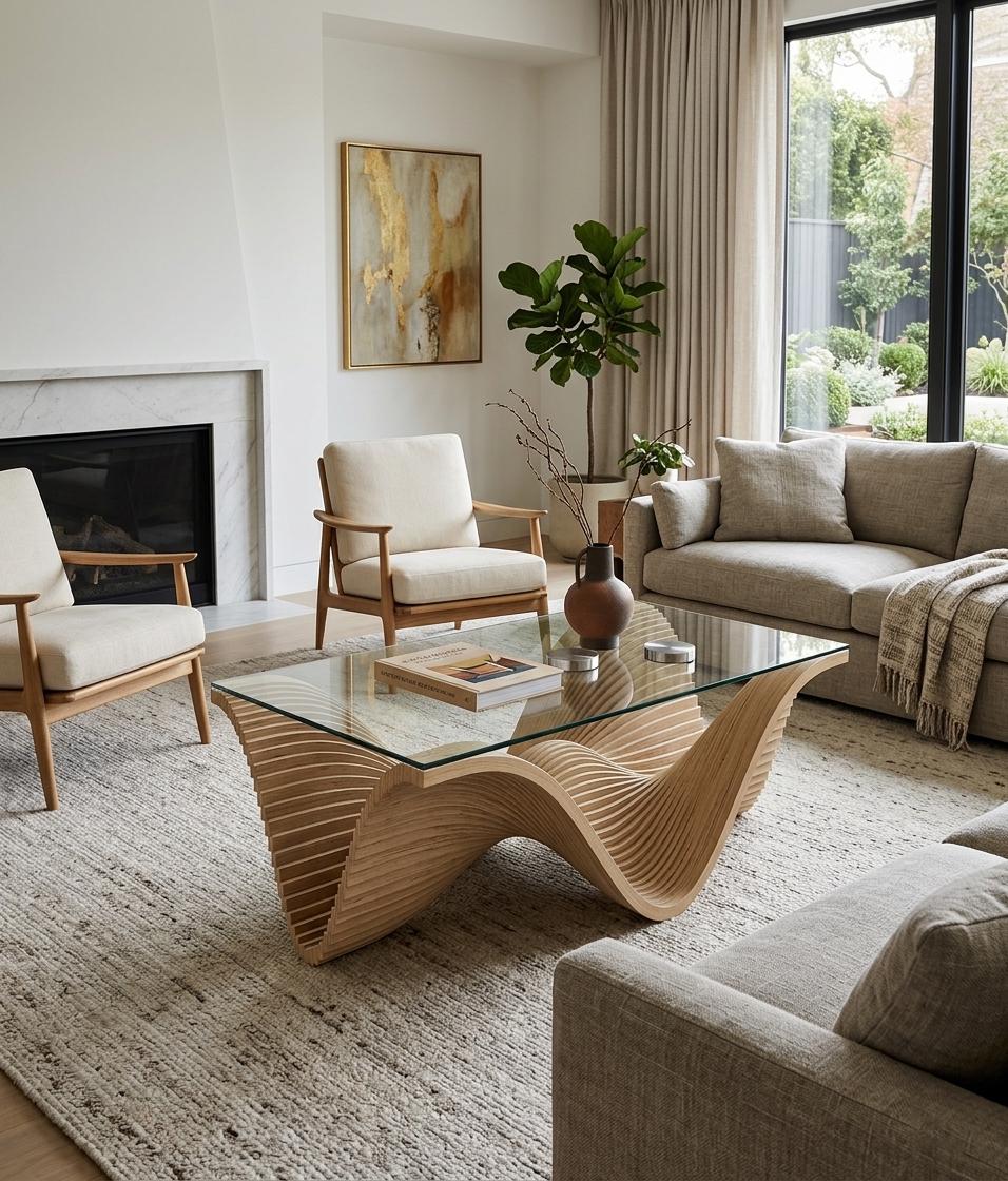 Parametric Coffee Table CNC File | Modern Wave Design Wood Table